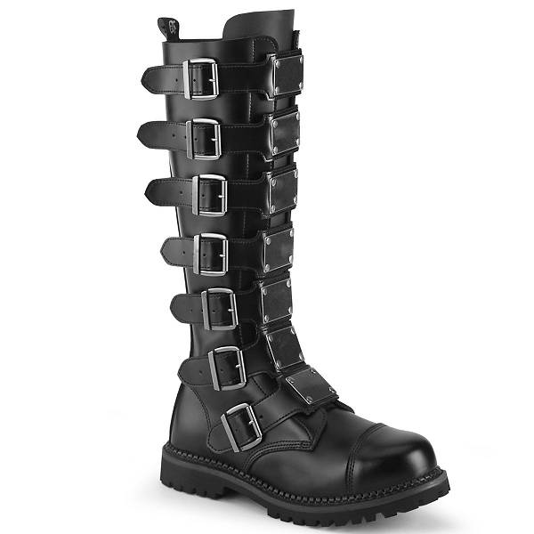 Demonia Men's Riot-21MP Knee High Boots - Black Leather D6473-59US Clearance